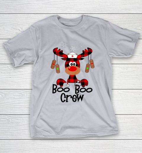 Boo Boo Crew Reindeer Nurse Christmas Buffalo Plaid Nursing T-Shirt