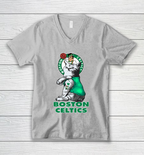 NBA Basketball My Cat Loves Boston Celtics V-Neck T-Shirt 3