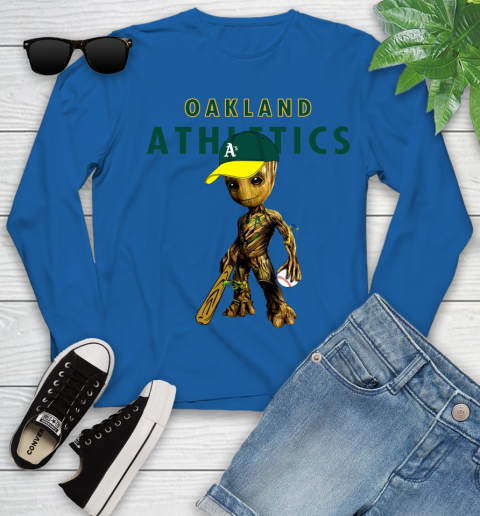 MLB Oakland Athletics Groot Guardians Of The Galaxy Baseball Youth Long Sleeve 9