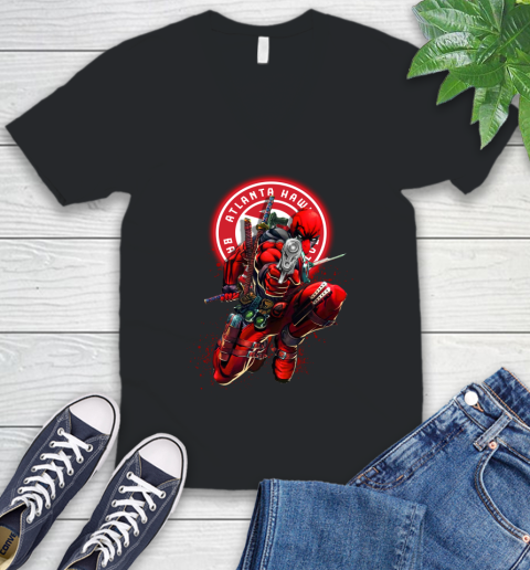 NBA Deadpool Marvel Comics Sports Basketball Atlanta Hawks V-Neck T-Shirt 2