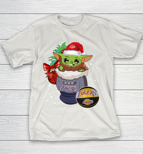 Los Angeles Lakers Christmas Baby Yoda Star Wars Funny Happy NBA Youth T-Shirt 11