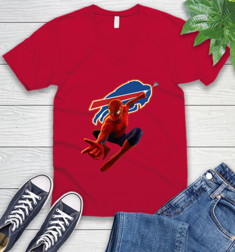 NFL Spider Man Avengers Endgame Football Buffalo Bills V-Neck T-Shirt 7