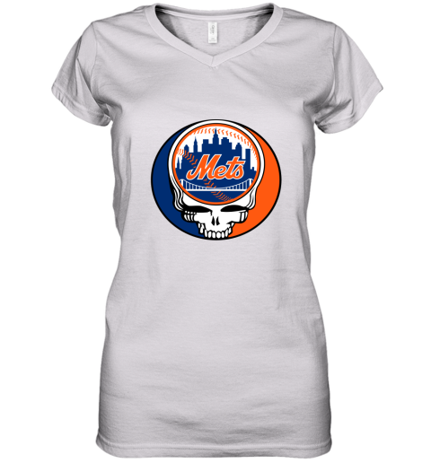 New York Mets The Grateful Dead Baseball MLB Mashup Women's V-Neck T-Shirt