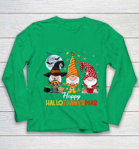 Gnomes Halloween And Merry Christmas Happy Hallothanksmas Youth Long Sleeve 4