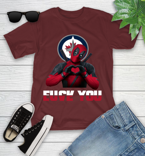 NHL Winnipeg Jets Deadpool Love You Fuck You Hockey Sports Youth T-Shirt 14