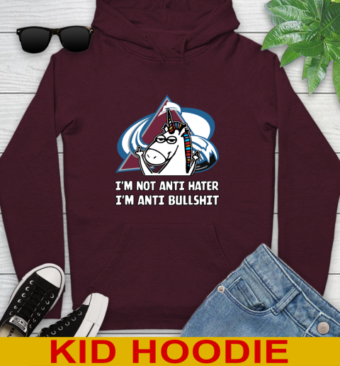 Colorado Avalanche NHL Hockey Unicorn I'm Not Anti Hater I'm Anti Bullshit Youth Hoodie 7
