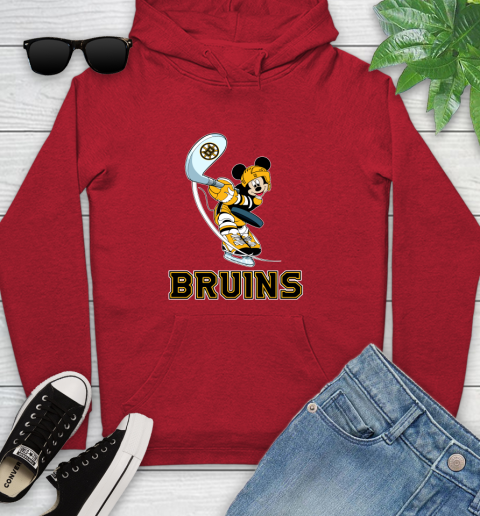 NHL Hockey Boston Bruins Cheerful Mickey Mouse Shirt Youth Hoodie 10