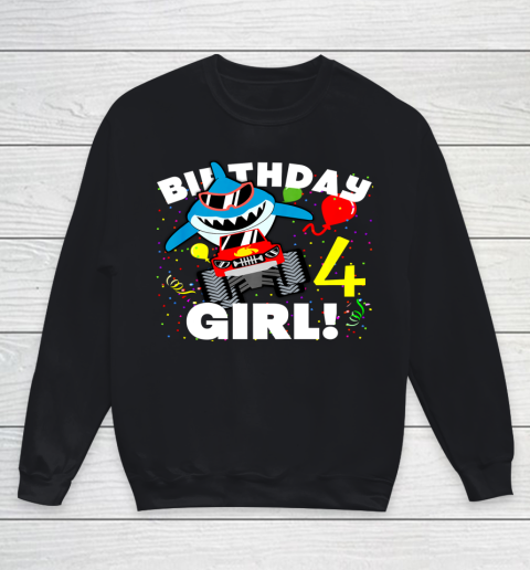 Kids 4 Year Old 4th Shark Monster Truck Birthday Party For Girls Youth Sweatshirt