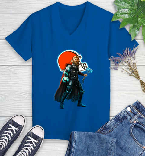 NFL Thor Avengers Endgame Football Cleveland Browns Women's V-Neck T-Shirt 10
