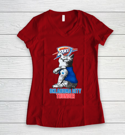 NBA Basketball My Cat Loves Oklahoma City Thunder Women's V-Neck T-Shirt 8