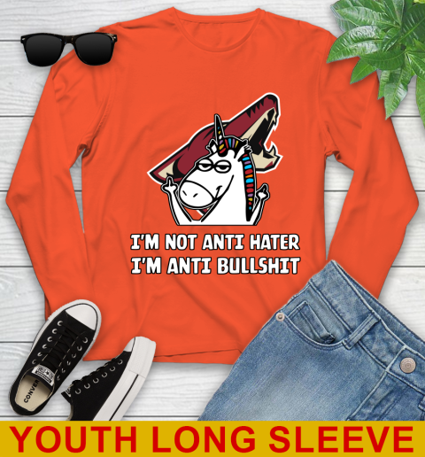 Arizona Coyotes NHL Hockey Unicorn I'm Not Anti Hater I'm Anti Bullshit Youth Long Sleeve 4