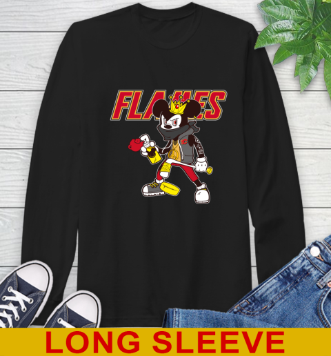 Calgary Flames NHL Hockey Mickey Peace Sign Sports Long Sleeve T-Shirt 2