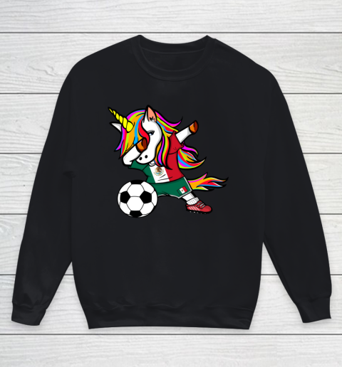 Funny Dabbing Unicorn Mexico Football Mexican Flag Soccer Youth Sweatshirt