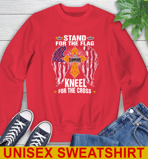 NBA Basketball LA Clippers Stand For Flag Kneel For The Cross Shirt Sweatshirt - Image 13