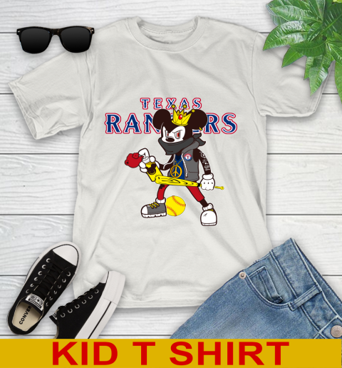 Texas Rangers MLB Baseball Mickey Peace Sign Sports Youth T-Shirt 12