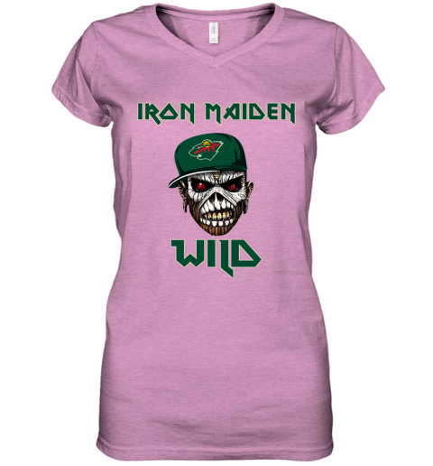 NHL Minnesota Wild Iron Maiden Rock Band Music Hockey Sports yVqknWwwIuJ women v neck t shirt 39 95 151514 front heather radiant orchid