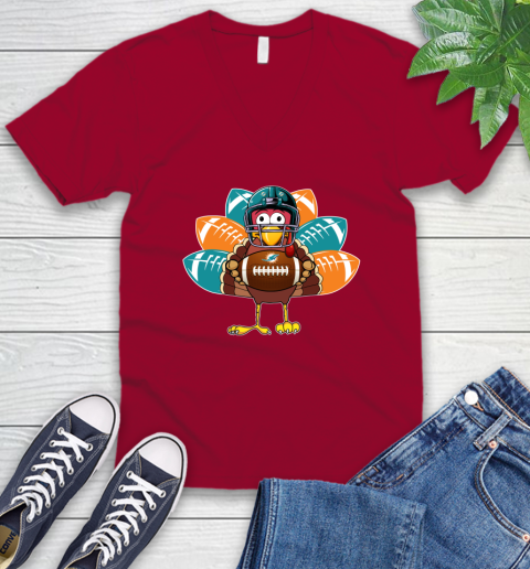 Miami Dolphins Turkey Thanksgiving Day V-Neck T-Shirt 8