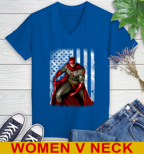 Tampa Bay Buccaneers NFL Football Batman DC American Flag Shirt Women's V-Neck T-Shirt 9