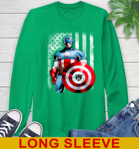 Brooklyn Nets NBA Basketball Captain America Marvel Avengers American Flag Shirt Long Sleeve T-Shirt 8