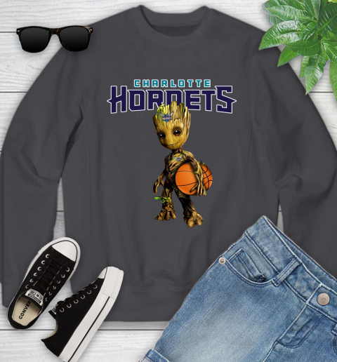 Charlotte Hornets NBA Basketball Groot Marvel Guardians Of The Galaxy Youth Sweatshirt 6