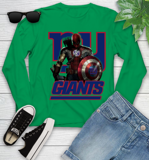 NFL Captain America Thor Spider Man Hawkeye Avengers Endgame Football New York Giants Youth Long Sleeve 6