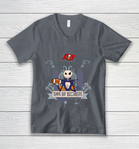 NFL Tampa Bay Buccaneers Football Jack Skellington Halloween V-Neck T-Shirt 4