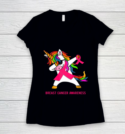Inspirational Breast Cancer Awareness Unicorn Women's V-Neck T-Shirt