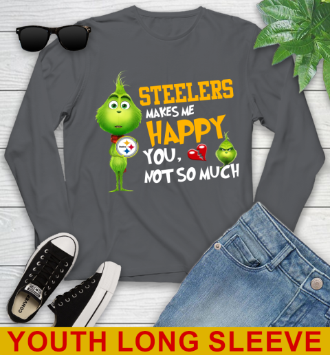 NFL Pittsburgh Steelers Makes Me Happy You Not So Much Grinch Football Sports Youth Long Sleeve 9