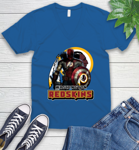 NFL Captain America Thor Spider Man Hawkeye Avengers Endgame Football Washington Redskins V-Neck T-Shirt 6