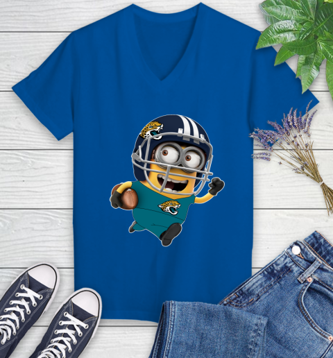 NFL Jacksonville Jaguars Minions Disney Football Sports Women's V-Neck T-Shirt 10