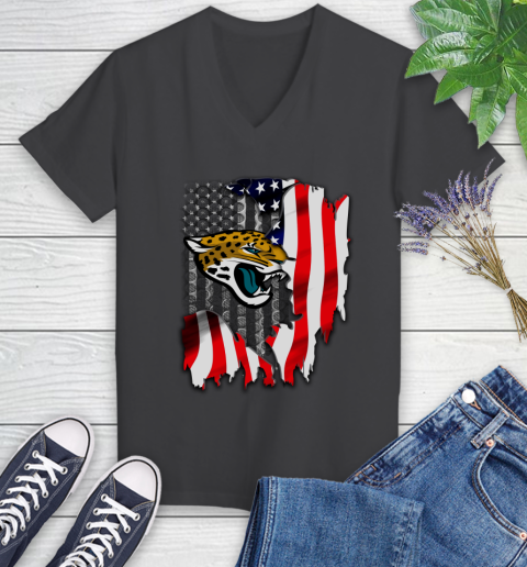 Jacksonville Jaguars NFL Football American Flag Women's V-Neck T-Shirt 8