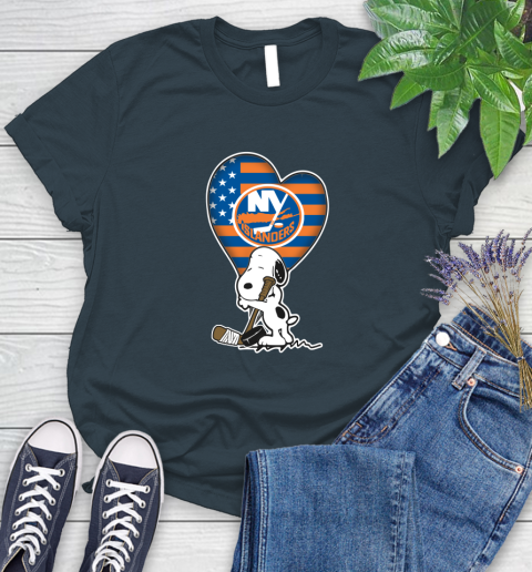 New York Islanders NHL Hockey The Peanuts Movie Adorable Snoopy Women's T-Shirt 8