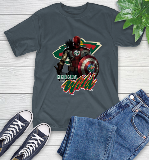 NHL Captain America Thor Spider Man Hawkeye Avengers Endgame Hockey Minnesota Wild T-Shirt 9