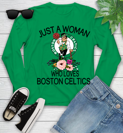 NBA Just A Woman Who Loves Boston Celtics Basketball Sports Youth Long Sleeve 4