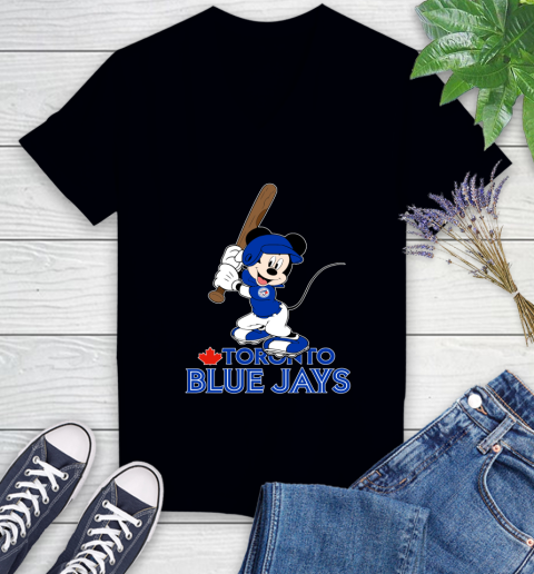 MLB Baseball Toronto Blue Jays Cheerful Mickey Mouse Shirt Women's V-Neck T-Shirt