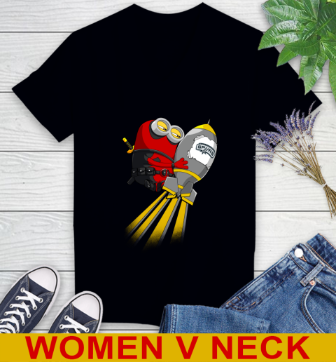 NBA Basketball San Antonio Spurs Deadpool Minion Marvel Shirt Women's V-Neck T-Shirt