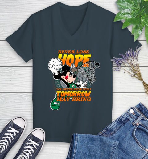 Boston Celtics NBA Basketball Mickey Disney Never Lose Hope Women's V-Neck T-Shirt 8
