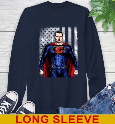 NHL Hockey Calgary Flames Superman DC Shirt Long Sleeve T-Shirt 3