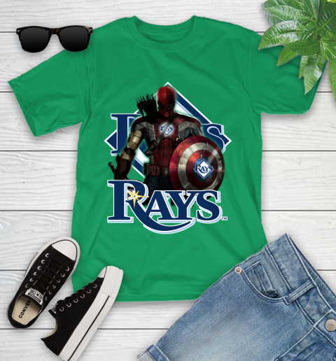 MLB Captain America Thor Spider Man Hawkeye Avengers Endgame Baseball Tampa Bay Rays Youth T-Shirt 6