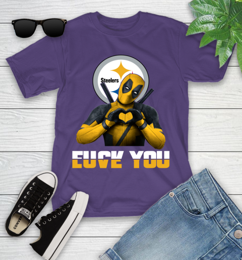 NHL Pittsburgh Steelers Deadpool Love You Fuck You Football Sports Youth T-Shirt 3