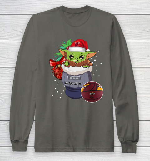 Miami Heat Christmas Baby Yoda Star Wars Funny Happy NBA Long Sleeve T-Shirt 8