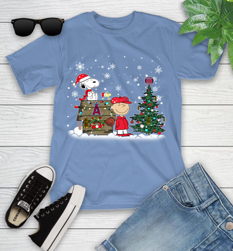 MLB Los Angeles Angels Snoopy Charlie Brown Christmas Baseball Commissioner's Trophy Youth T-Shirt 15