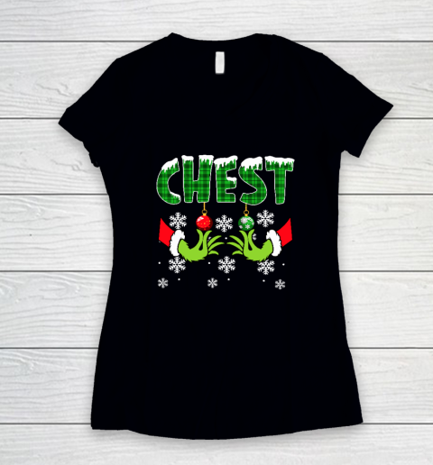 Chest Nuts Christmas Shirt Funny Matching Couple Chestnuts Women's V-Neck T-Shirt