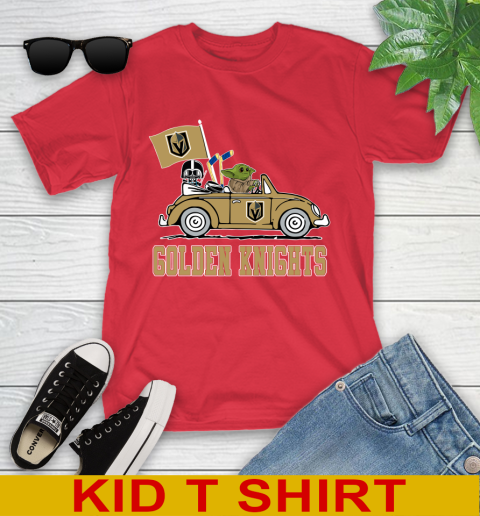 NHL Hockey Vegas Golden Knights Darth Vader Baby Yoda Driving Star Wars Shirt Youth T-Shirt 10