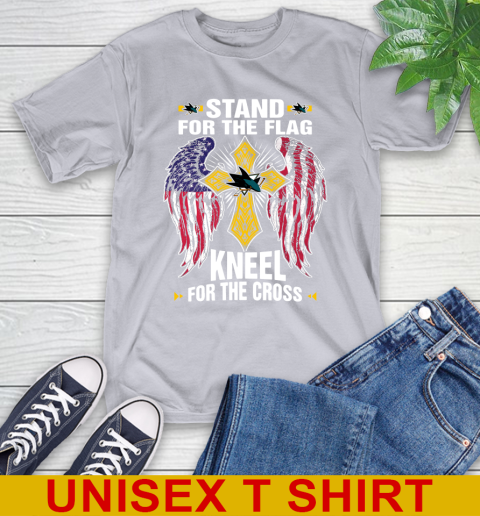 NHL Hockey San Jose Sharks Stand For Flag Kneel For The Cross Shirt T-Shirt 5