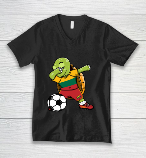 Dabbing Turtle Lithuania Soccer Fans Jersey Flag Football V-Neck T-Shirt