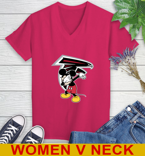Atlanta Falcons NFL Football Dabbing Mickey Disney Sports Women's V-Neck T-Shirt 10