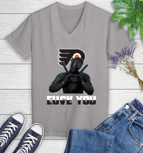 NHL Philadelphia Flyers Deadpool Love You Fuck You Hockey Sports Women's V-Neck T-Shirt 4
