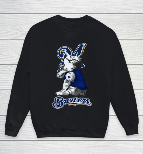 MLB Baseball My Cat Loves Milwaukee Brewers Youth Sweatshirt