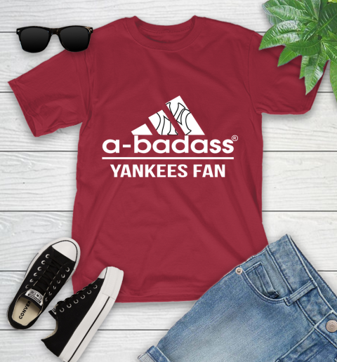 MLB A Badass New York Yankees Fan Adidas Baseball Sports Youth T-Shirt 14